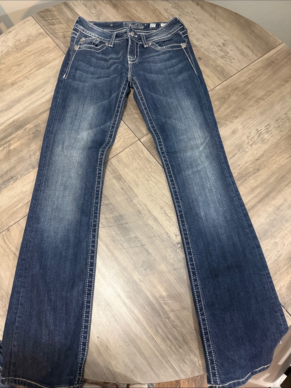 Miss Me Dark Blue Flare Jeans with Contrast Stitching